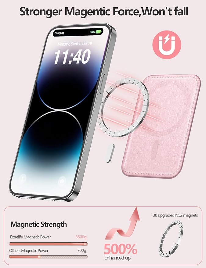 for Magsafe Wallet with Airtag Holder, 6-Card Holder, Stronger Magnetic Card Holder for iPhone 16/15, iPhone 14/13/12 Series, Mag Safe Wallet, RFID Blocking, Not Included Airtag, Pink