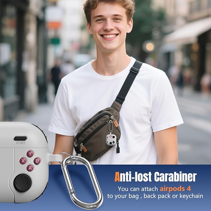 for AirPods 4 2024 Case Cover with Cleaner Kit, Keychain, Compatible with Apple Airpods 4 Case Cover, Cute Funny Game Console Shock-Proof Protective Silicone AirPod 4 Case Covers for Women Girl-Gray