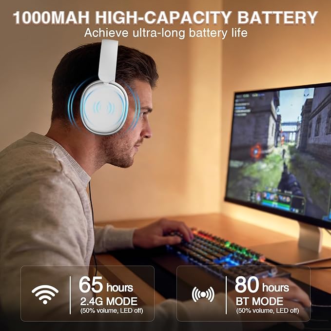 AULA G7 Pro Wireless Gaming Headset with 7.1 Surround Sound, 40mm Driver, BT5.3 Gaming Headphones with Mic, RGB, 10ms Latency, 65H Battery, PC Gaming Headset for PS5,PS4, Switch,Xbox,PC,Phone, Mac