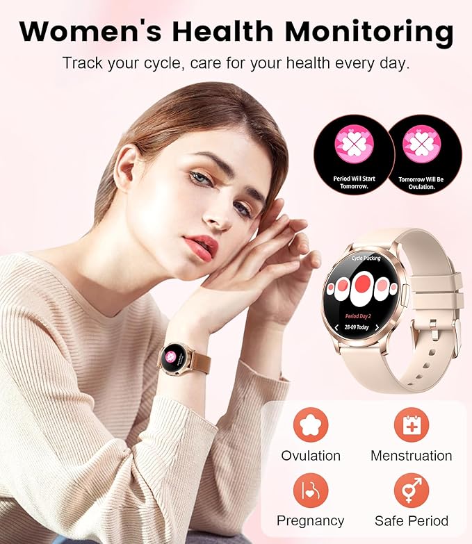 DREMAC Smart Watch(Make Call/Thin),1.32'' Amoled Curved Display for Android iPhone,Smart Watches for Women with Heart Rate Monitor,Sleep Monitor,Pedometer,IP68 Waterproof Fitness Tracker,Rose Gold