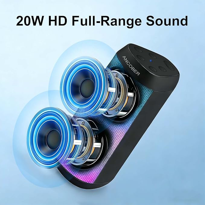Portable Bluetooth Speaker, 2026 Wireless Speaker with 20W HD Loud Stereo Sound, 36H Playtime, Cool LED Lights, IPX4 Waterproof, TWS Pairing, BT5.3, Buit-in Mic, for Outdoor, Home, Party, Gift