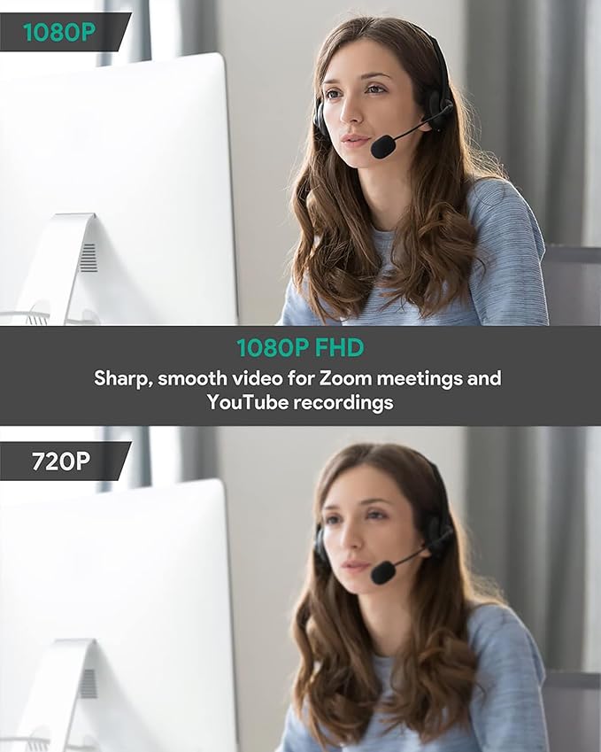 1080p Webcam with Dual Stereo Microphones & Privacy Cover, Full HD USB Desktop Web Computer Camera with Auto Light Correction for Video Conferences, Compatible with Windows & Mac, PC & Laptop