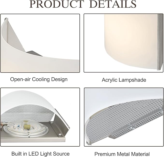 LED Wall Sconce Lights Indoor Sconces Wall Lighting LED Vanity Lights, Brushed Nickel 3 Light Bathroom Vanity Light Fixtures with White ABS Shade for Hallway Bedroom Living Room