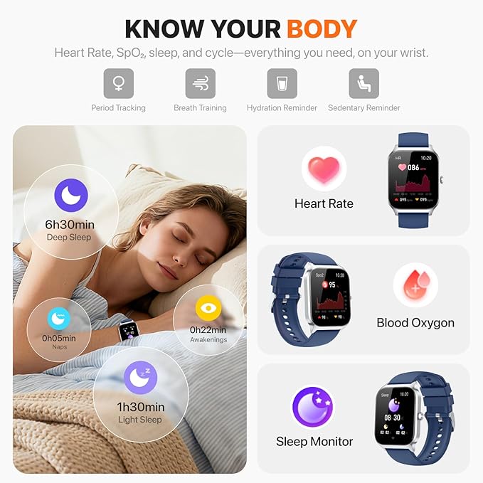 Smart Watch for Women Men,(Answer/Make Call) 1.83'' HD Fitness Activity Tracker Smartwatch for Android iPhone iOS Compatible,IP68 Waterproof Step Counter with Sleep Monitor (Modern, Blue, 1.83)