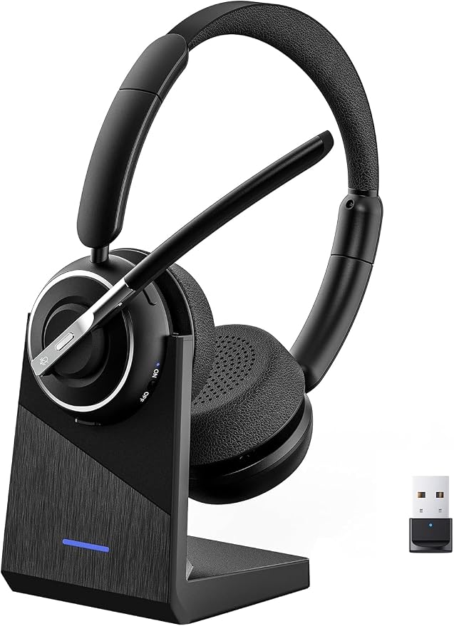PrancyBt Wireless Headset with Noise Cancelling Microphone, Bluetooth Headset with Mic for Work, Wireless Headphones with Mute & USB Dongle for Work from Home/PC/Computer/Call Center