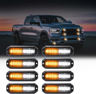 WINECO Amber/White LED Strobe Lights Kit - 8pcs 12-LED Flashing Emergency Warning Lights for Trucks, Cars and Vehicles - Image 1