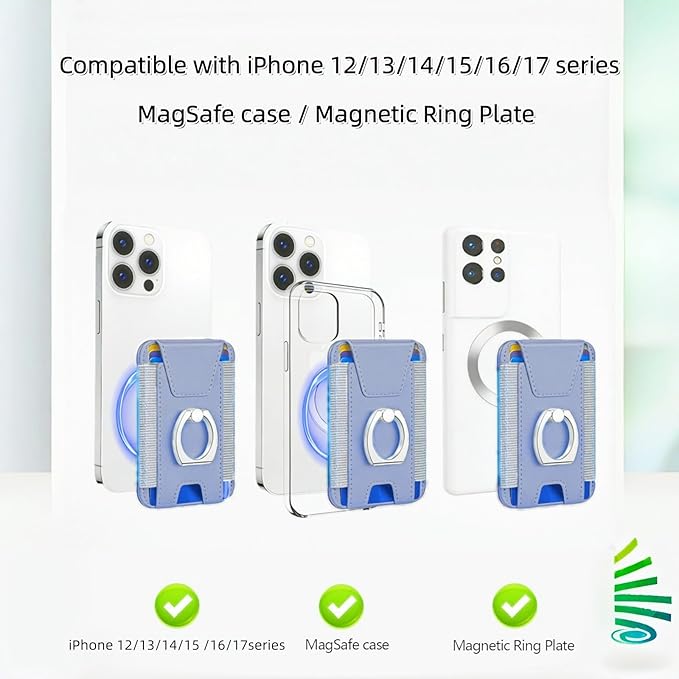 for Magsafe Wallet, Slim Magnetic Card Wallet with Grip, 7 Cards Holder RFID Blocking, Ring Stand Stick on Wallet with Privacy Flap (Light Purple)