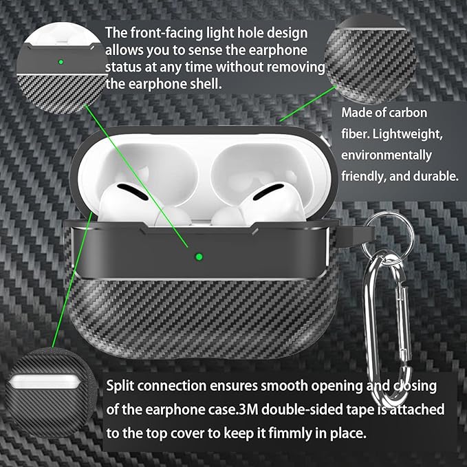 for Hard AirPods Pro 3 Case 2025|Cool Carbon Fiber Air Pods Pro 3 Case (Model A2700/A2931)|with Keychain|Airpod 3 Pro Cases for Man(Black)