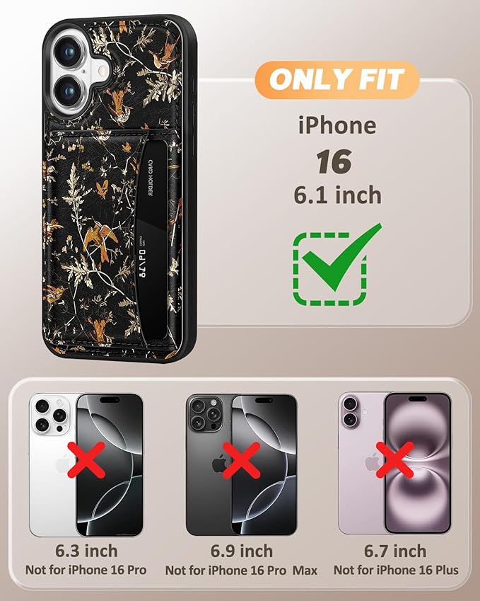 for iPhone 16 Wallet Case - Fits 4 Card Slots, Compatible with MagSafe for Women Aesthetic Durable PU Leather Credit Card Holder Kickstand Phone Cover for Apple 16, Yellow Bird