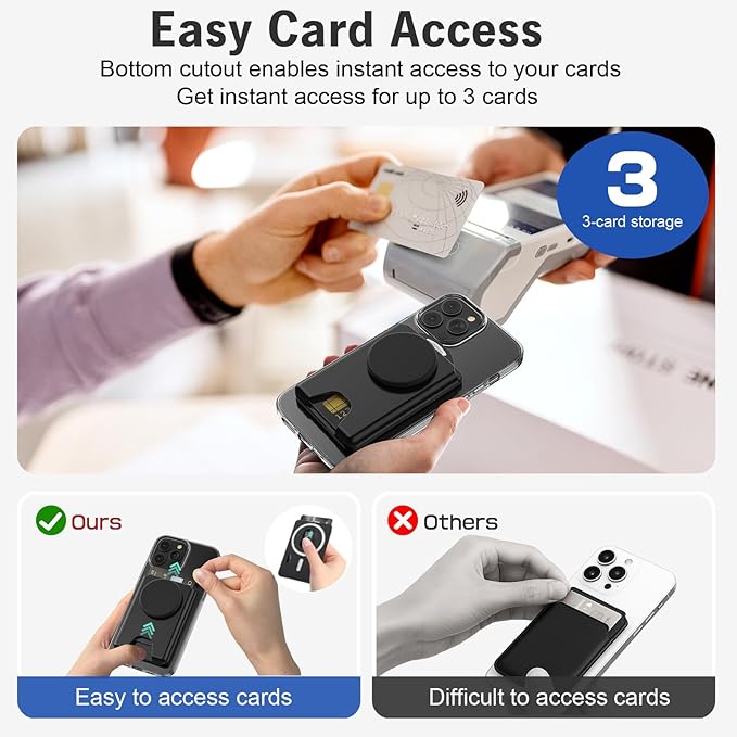 for MagSafe Wallet Stand, Magnetic Wallet Stand Adjustable, Phone Stand Card Holder with Secure Grip, for Galaxy S25 S24 S23 Series and for iPhone 17 16 15 14 13 Series, Fit 3 Cards, Translucent White