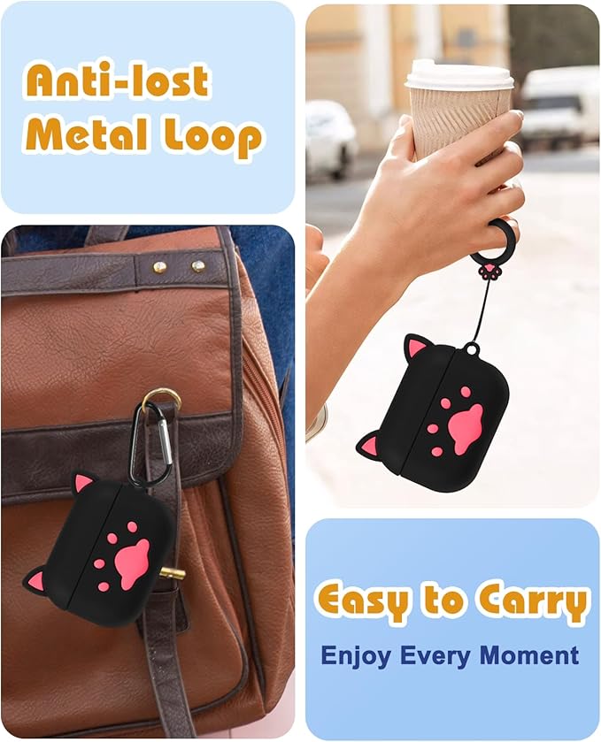 Boaretiu for AirPods Pro/Pro 2nd Generation Case - Cute Kawaii Black Cat with Keychain for AirPods Pro & Pro 2 Case Cover Funny 3D Soft Silicone Fun Cool for Girls Women Teens Boys