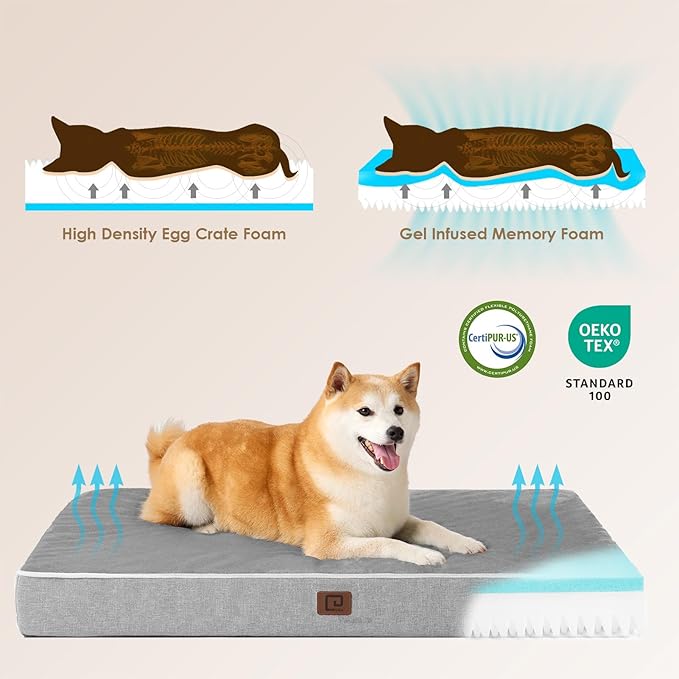 EHEYCIGA Memory Foam Dog Bed Orthopedic 30"x20"，Waterproof Pet Bed for Medium Dogs ，Washable Pet Mat with Removable Cover, Grey