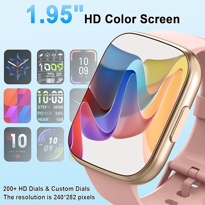 Smart Watch, 1.95" Smartwatch for Men Women(Answer/Make Call), Fitness Watch with 110+ Sports Modes/Heart Rate/Pedometer/Sleep Monitor, IP68 Waterproof Fitness Activity Tracker for Android iOS, Pink