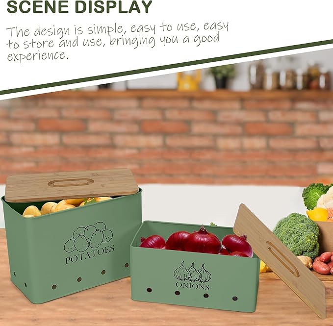 Potato Onion Kitchen Storage Canisters,Storage Bin For Kitchen 2 Pack Set,potatoe, Potato Storage Box，storage And Long Shelf Life With Aerating Tin Storage Holes-Green