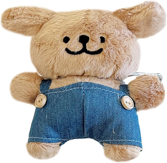 Yatchen Furry Case for AirPods 4,Funny Cute 3D Cartoon Plush Kawaii Khaki Puppy Wearing Overalls Design Fluffy Soft Warm Cover for AirPods 4rd Generation Carrying Box with Keychain Protective Case