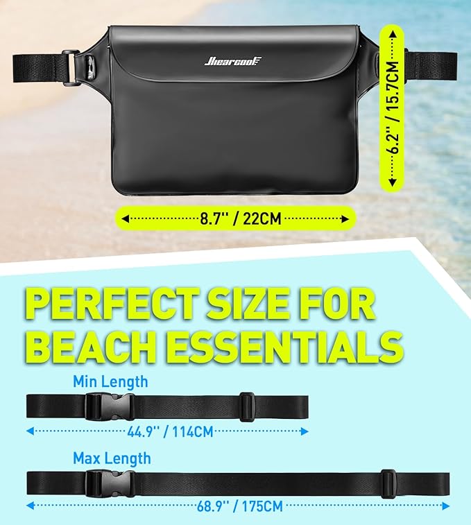 Hiearcool Waterproof Phone Pouch, IPX8 Waterproof Phone Case for iPhone 17 Pro Max, Cell Phone Dry Bag Plus Waterproof Fanny Pack Dry Bag with Privacy Front and Clear Back for Beach Cruise