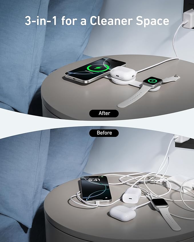 3-in-1 Wireless Charging Station for iPhone Apple Watch and AirPods All in One Charging Dock