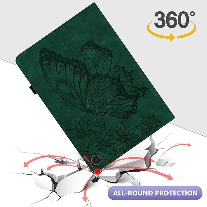 Dteck for Fire Max 11 (13th Generation) Tablet Case 11" 2023, PU Leather Protective Fold Stand With Adjustable Viewing Angles, 4 Card Slots, Cute Butterfly Lightweight Slim Folio Book, Green