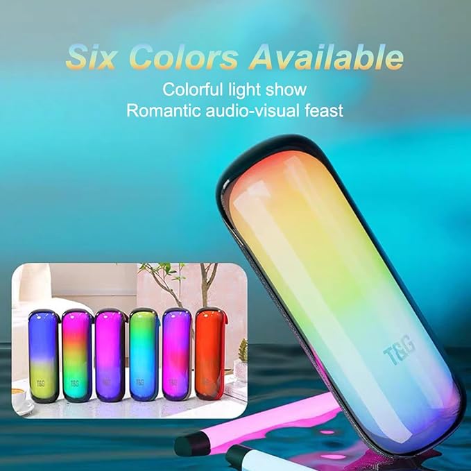 T&G Portable Bluetooth Speakers with Colorful Lights, Powerful Stereo Loud Sound Wireless Speaker, Outdoor Party Speaker, 24W Loud Stereo Sound, Bluetooth 5.3, 24H Playtime, for Home Party Beach