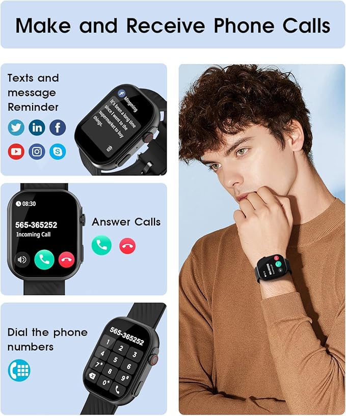Smart Watch for Men Women (Answer/Make Calls), 2.0" Fitness Tracker with 100+ Sport Modes, Heart Rate/Sleep Monitor, Pedometer, SpO2, IP68 Waterproof Smart Watch for Android iOS Phones