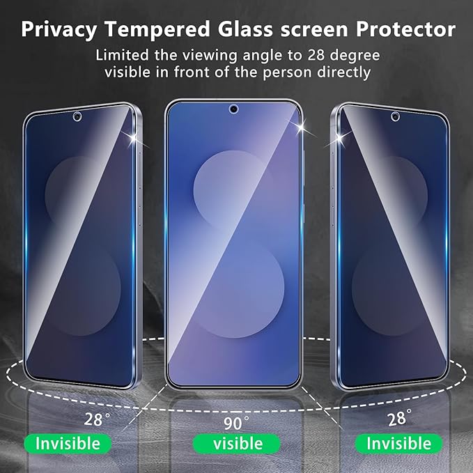 2 Pack Privacy Screen Protector Designed for Samsung Galaxy S25 FE,Full Coverage Anti-Spy Tempered Glass Film,9H Hardness,Anti-Fingerprint,Bubble Free,Easy to Install