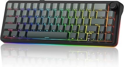 womier L65 60% Mechanical Keyboard Wireless with Knob, Black Gaming Keyboard 4000mAh Battery, Tri Mode USB-C/BT5.0/2.4G Gasket Mounted Key Board RGB Hot Swappable with Gradient keycaps-Linear Switch