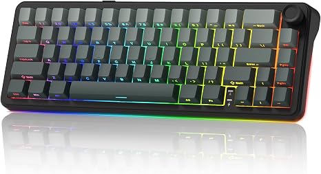 womier L65 60% Mechanical Keyboard Wireless with Knob, Black Gaming Keyboard 4000mAh Battery, Tri Mode USB-C/BT5.0/2.4G Gasket Mounted Key Board RGB Hot Swappable with Gradient keycaps-Linear Switch