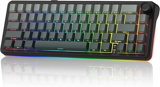 womier L65 60% Mechanical Keyboard Wireless with Knob, Black Gaming Keyboard 4000mAh Battery, Tri Mode USB-C/BT5.0/2.4G Gasket Mounted Key Board RGB Hot Swappable with Gradient keycaps-Linear Switch