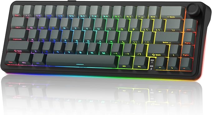 womier L65 60% Mechanical Keyboard Wireless with Knob, Black Gaming Keyboard 4000mAh Battery, Tri Mode USB-C/BT5.0/2.4G Gasket Mounted Key Board RGB Hot Swappable with Gradient keycaps-Linear Switch