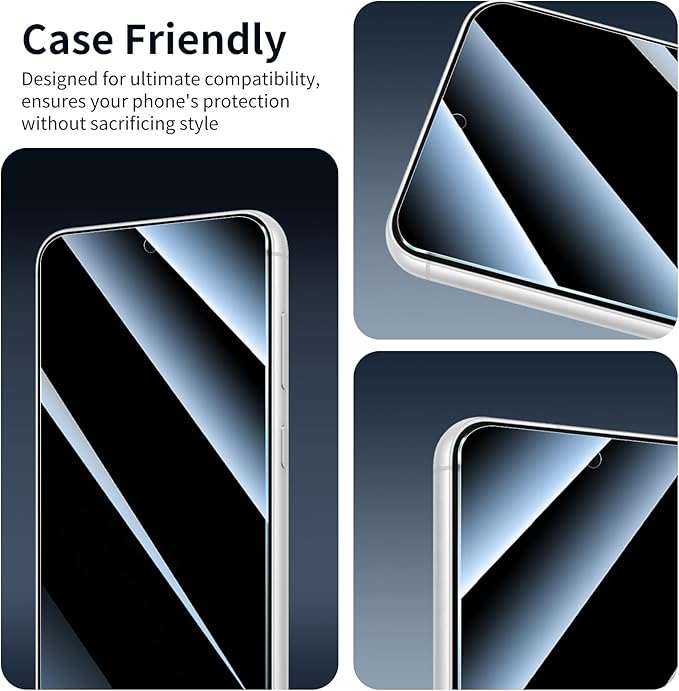 Privacy Screen & Camera Lens Protector for Samsung Galaxy S23 FE, Anti-Spy Tempered Glass, Dark Private Black Protection, 9H Hardness Anti-Scratch 2.5D Curved Edges Case-Friendly, 3 Pack Each