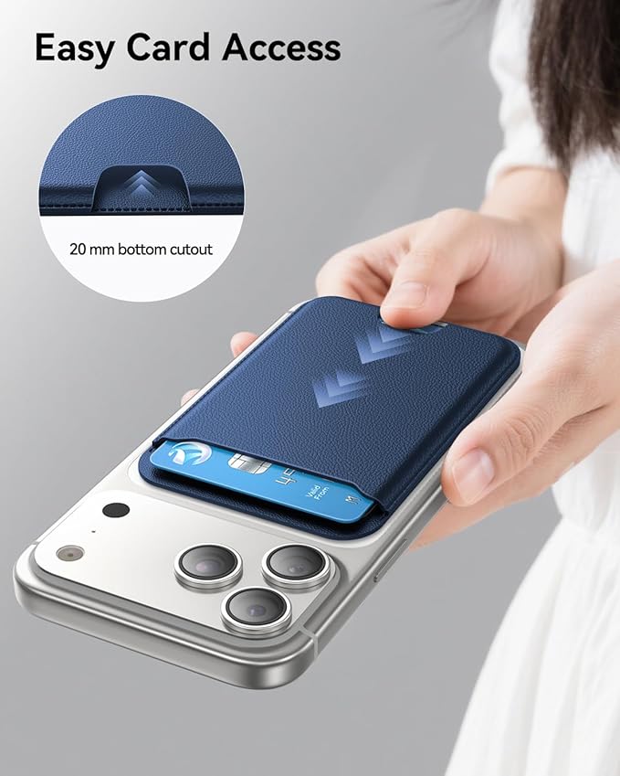 for MagSafe Wallet, 3 Cards Holder, Slim Magnetic Phone Wallet for iPhone 17/16/15/14/13/12 Pro Max Plus Air Series,RFID Blocking Vegan Leather,Navy Blue