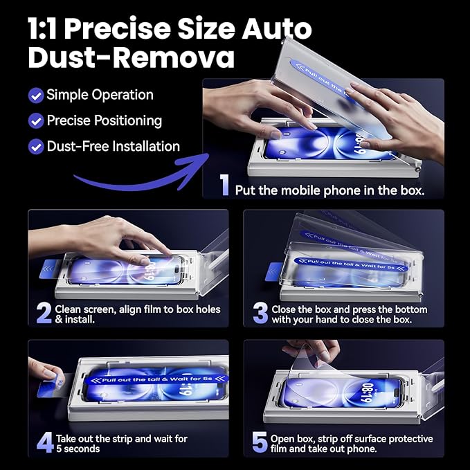 3 Pack Screen Protector for iPhone 16 Pro [6.3 Inch] with Auto-Alignment Kit, Auto Dust,9H+ Military Grade Shatterproof, iPhone16 Pro Tempered Glass film,HD Clear,Case Friendly