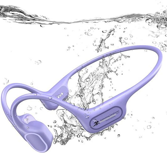 IP68 Waterproof Swimming Headphones, Bone Conduction Liquid Silicone Bluetooth Headphones, Built-in 32GB MP3 Player, Soft and Lightweight Open-Ear Design for Swimming/Marathons/Showers/Cycling(Purple)