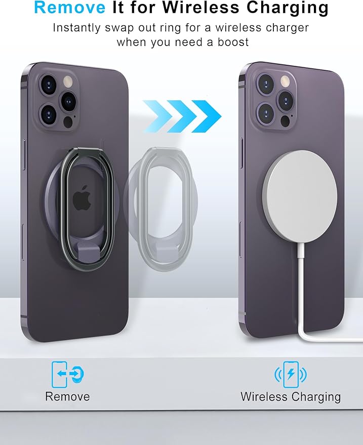 【2025 Upgraded】 Mag Safe Phone Ring Holder, SUPERONE Adjustable Magnetic Kickstand & Removable Phone Grip Compatible with Wireless Charging Only for iPhone 17 & 16 & 15 & 14 & 13 & 12 Series - Purple