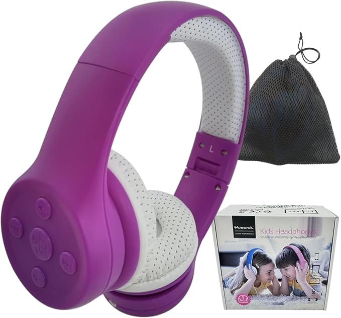 Girls Wireless Headphones, Bluetooth Kids Headphones,5 Button Easy Use, 93db Volume Limited with Built-in Mic for Cell Phones TV Tablet Amazon fire School Network Boys Girls (Purple)