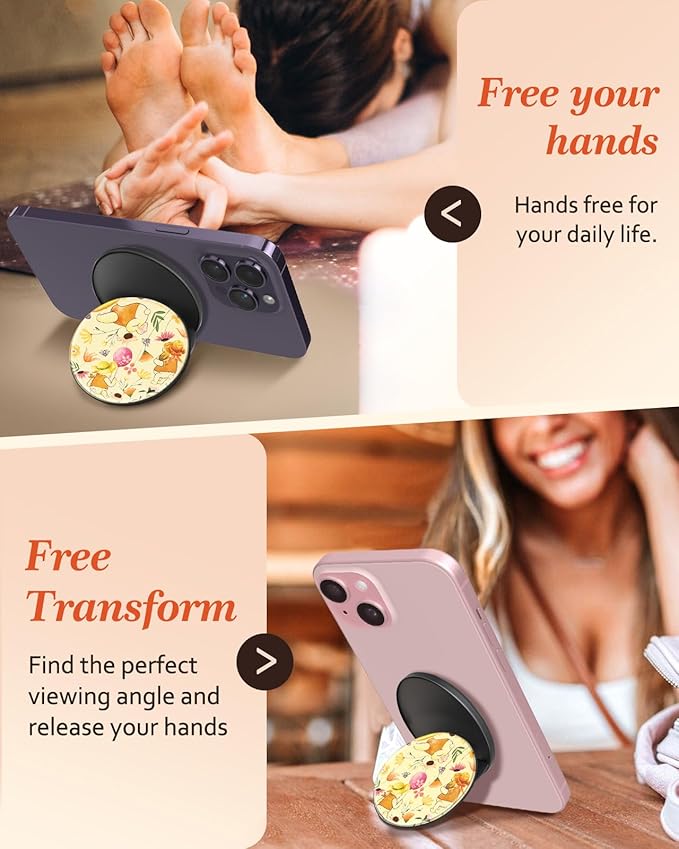 Kidcube Magnetic Phone Grip Compatible with Magsafe - Cell Phone Grip Stand Magnetic Ring Holder Finger Kickstand for iPhone 17 16 15 14 13 12 Series Magnet Removable Accessories Cute Cartoon Bear