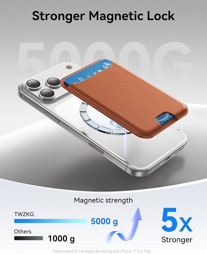 for MagSafe Wallet, 3 Cards Holder, Slim Magnetic Phone Wallet for iPhone 17/16/15/14/13/12 Pro Max Plus Air Series,RFID Blocking Vegan Leather,Brown