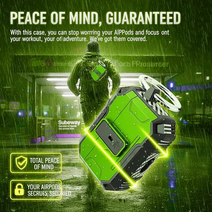 for AirPods Pro 3 Case, Secure Lock Magnetic Lid Cover with Keychain, Military Grade Shockproof Protective Case for Airpods Pro 3rd Generation, Wireless Charging & Front LED Visible,Green