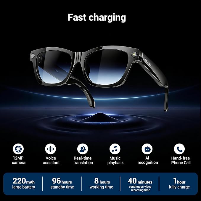 Blackview AI Smart Glasses with Camera, BT Call/Photo/4K HD Video Recording Glasses with Real-Time Translation, AI Voice Assistant, Object Recognition, Gradient Lenses