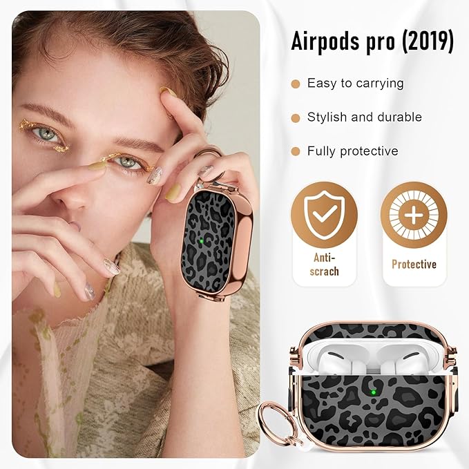 Maxjoy for Cute Airpods Pro 2 case with Safety Lock,Compatible Airpods Pro Case 2nd/1st Gen,for Leopard Print AirPods Case Coverfor Women Girly with Keychain-Black