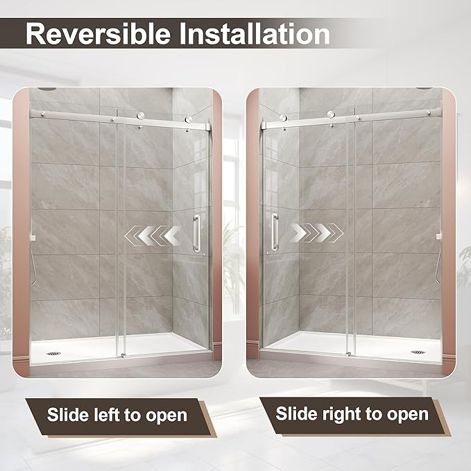 Frameless Shower Door,Single Sliding Glass Shower Door with Nano Coating & Safety Film, Adjustable 43"-48" W x 72" H, Brushed Nickel,1/4" (6mm) SGCC Tempered Glass