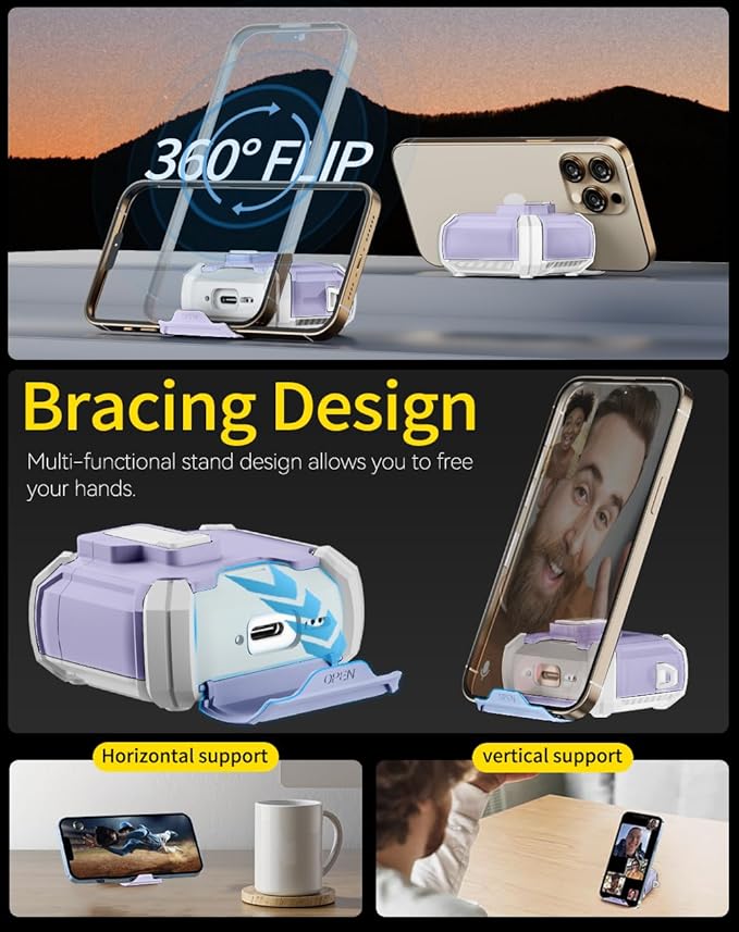 Compatible with AirPods 4 Case,Magnetic Automatic Lock with Phone Stand & Cleaning Kit,Compatible with Magsafe Cover -s-Purple