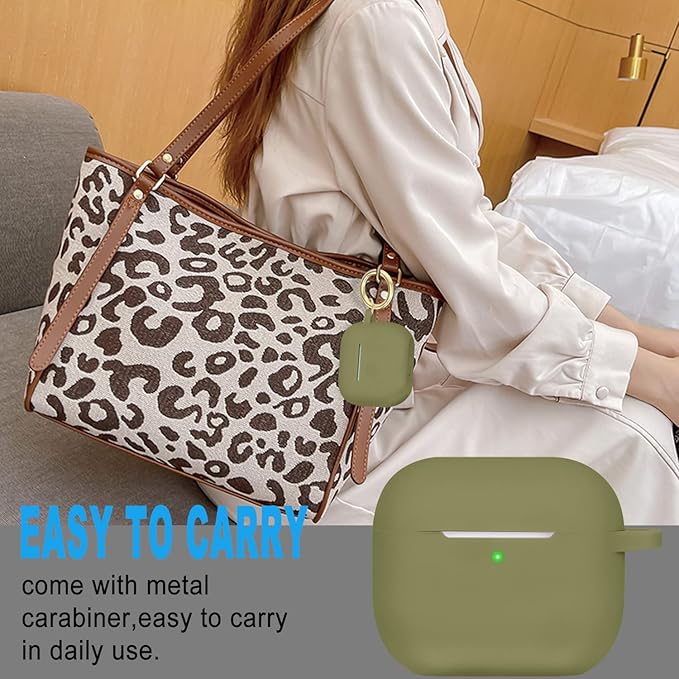 Silicone Compatible with AirPods 3 Case 2021, Gawnock Soft Case Compatible with AirPods 3rd Generation Cover for Women Girls with Keychain - Army Green
