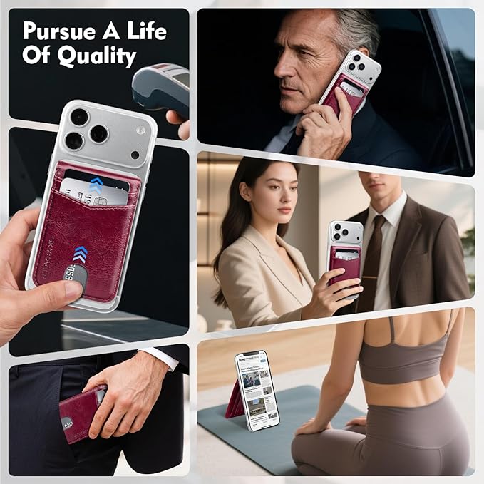 Compatible with Magsafe Case with Card Holder for Men Women Magnetic Ultra-Thin Wallet Bracket Adjustable Bracket for iPhone 17/16/15/14/13/12 Pro/Pro Max/PlusSeries,Wine Red