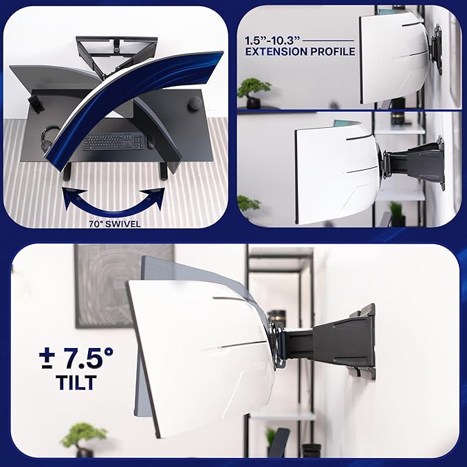 VIVO Telescoping Ultrawide Monitor Wall Mount, Fits up to 49 inch Ultra-wides, Holds 44 lbs, Adjustable Low Profile VESA Bracket, Black, Mount-VWLP2
