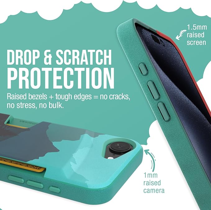 Smartish iPhone 17e/16 Wallet Case + 2-Pack Tempered Glass Screen Protector Bundle - Wallet Slayer + Tuff Sheet - Protective Case Wallet with Screen Protection for Apple iPhone 17e - Moving Mountains