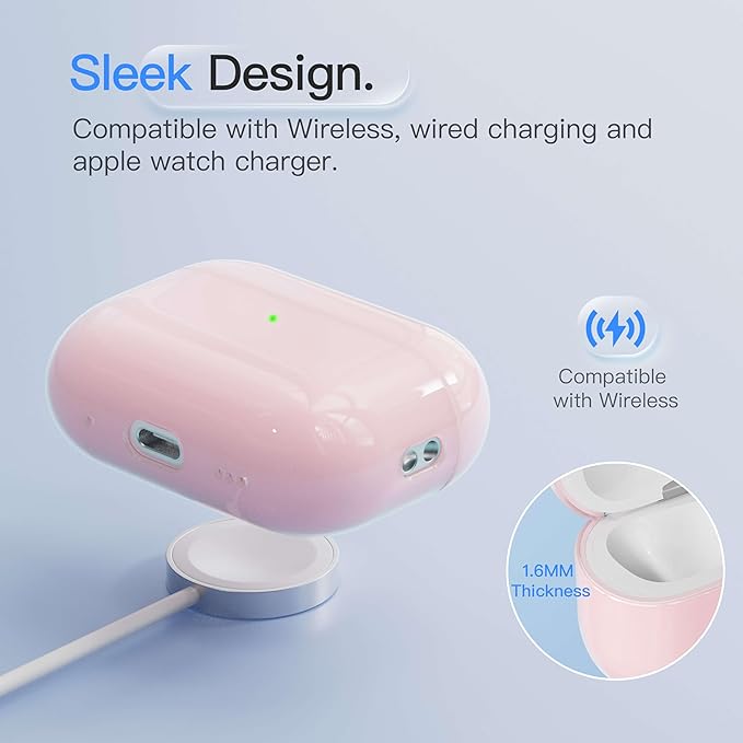 Case for AirPods Pro 2 Never-Sretch-Out DamonLight Shock-Proof Protective Semi Hard Silicone Case Compatible with Apple Airpods Pro 2nd Generation (Pale Pink)