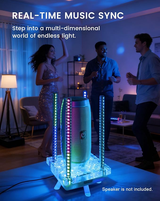 Music Sync RGB Table Lamp with Acrylic Platform, App & Sound Reactive LED Ambient Light for Gaming Rooms, Parties & Desk Setup (White)