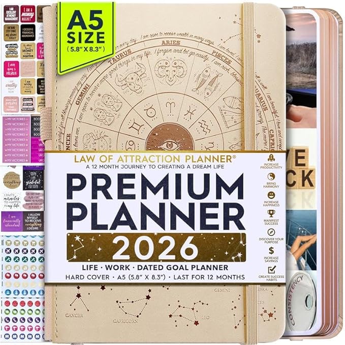 Law of Attraction Planner 2026 Deluxe with Productivity App | Weekly & Monthly Goal-Setting Planner, Life & Gratitude Journal | Include Foldable Vision Board, Gift Box & Stickers
