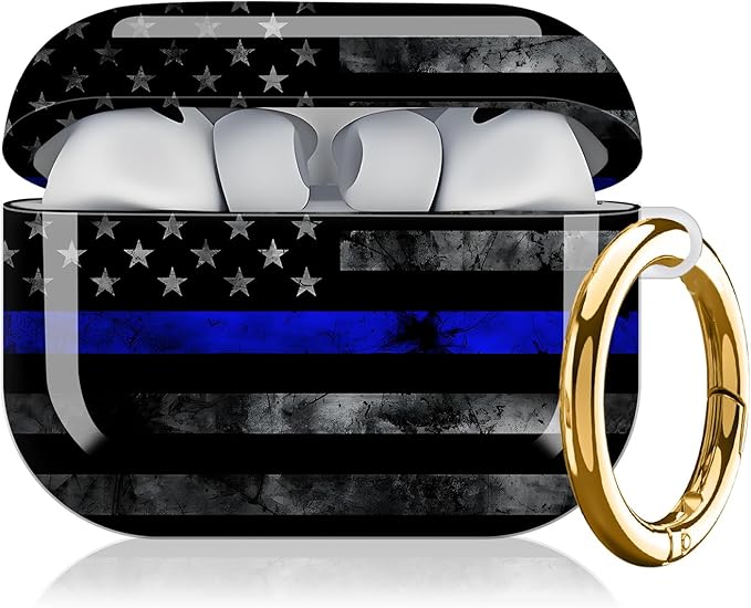 Compatible with AirPod Pro 3rd Generation Case 2025,Fashion Protective Cover with Keychain, Anti-Scratch, Drop Protection,Shockproof Cover for AirPod Pro 3 Women(Blue Line American Flag)